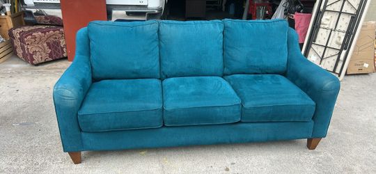 La z boy Teal 3-Seat Fabric Sofa with Wood Legs