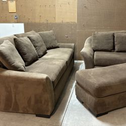 Sofa Couch Chair And Ottoman Brown Fabric