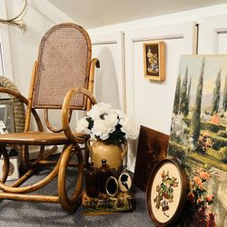 70s Rattan And Bamboo Rocking Chair Handmade 