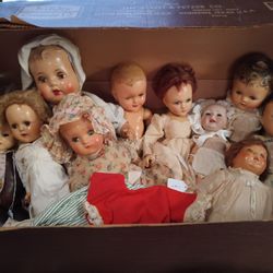 Box Lot of Old Composition Dolls 
