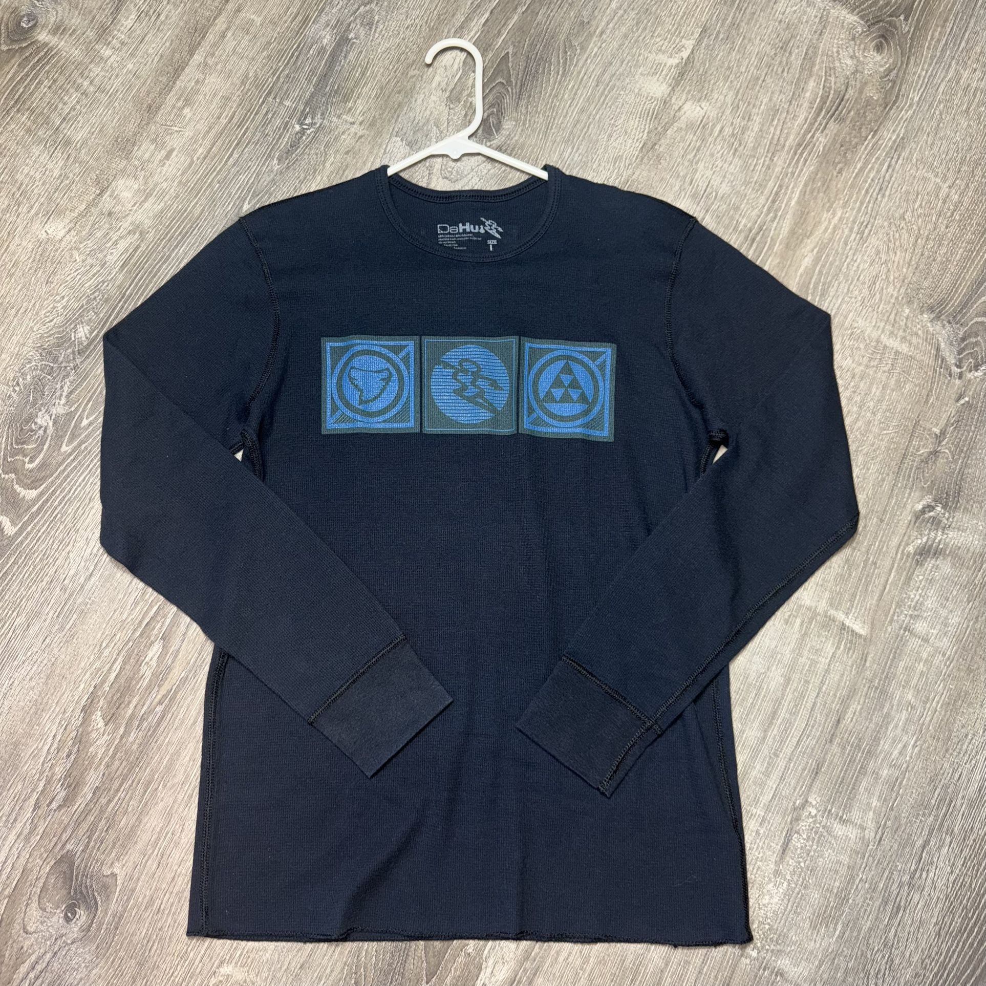 Da Hui Thermal Long Sleeve Shirt L – Hawaii Surf Graphic Top Black Blue