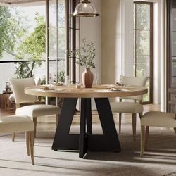 XK00823 47 inch Round Dining Table Wood Kitchen Table for Dining Room, 47" Dinner Room Tables for 4-6, Farmhouse Accent Furniture with Wooden Tabletop