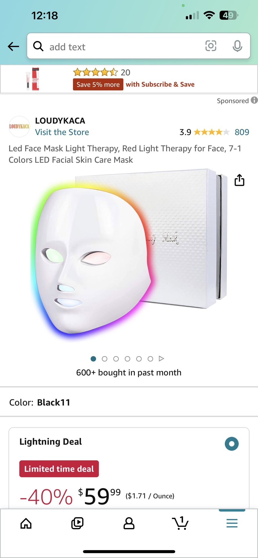 Led Face Mask Light Therapy, Red Light Therapy for Face, 7-1 Colors LED Facial Skin Care Mask