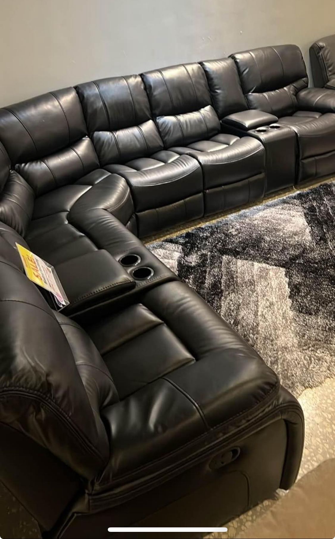 Fourth of July sale. Madrid black leather reclining sectional now $1599. Easy finance option. Same day delivery.