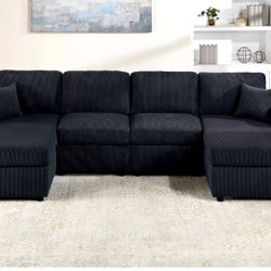 Beautiful U-Shaped Corduroy Sectional Sofa 