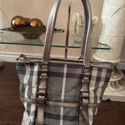BURBERRY SILVER SHIMMER CHECK DEGRADE TOTE BAG