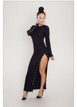 RIBBED SNAP BUTTON MAXI DRESS~BLACK
