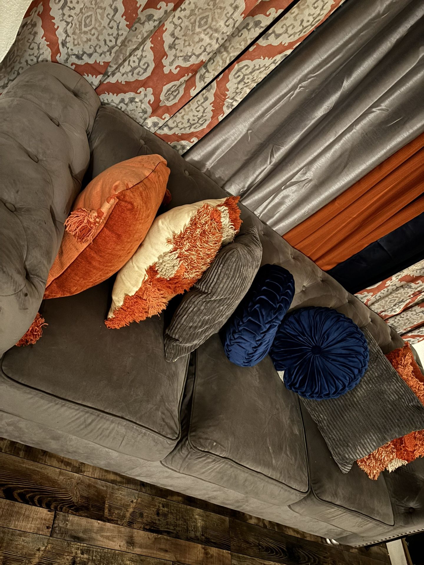 Velvet Gray, Suede Tuck Couches
