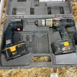 18V Ryobi Hammerdrill & Flashlight With 2 Batteries & Case