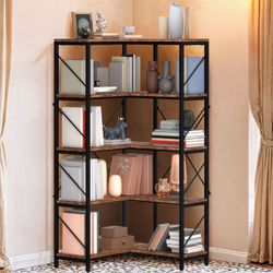 5-Tier L-Shaped Corner Bookshelf with Metal Frame