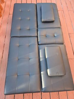 Focus furniture International Black Faux Leather Convertible Futon Sofa w/Cup Holders & Pillows