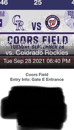 Rockies 4 Tickets Tonight 640p  $60  Digital Transfer  $180 Value