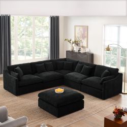 6-Seats Modular L-Shaped Sectional Sofa with Ottoman,10 Pillows, Oversized Upholstered Couch w/Removabled Down-Filled Seat Cushion for Living Room, Ch