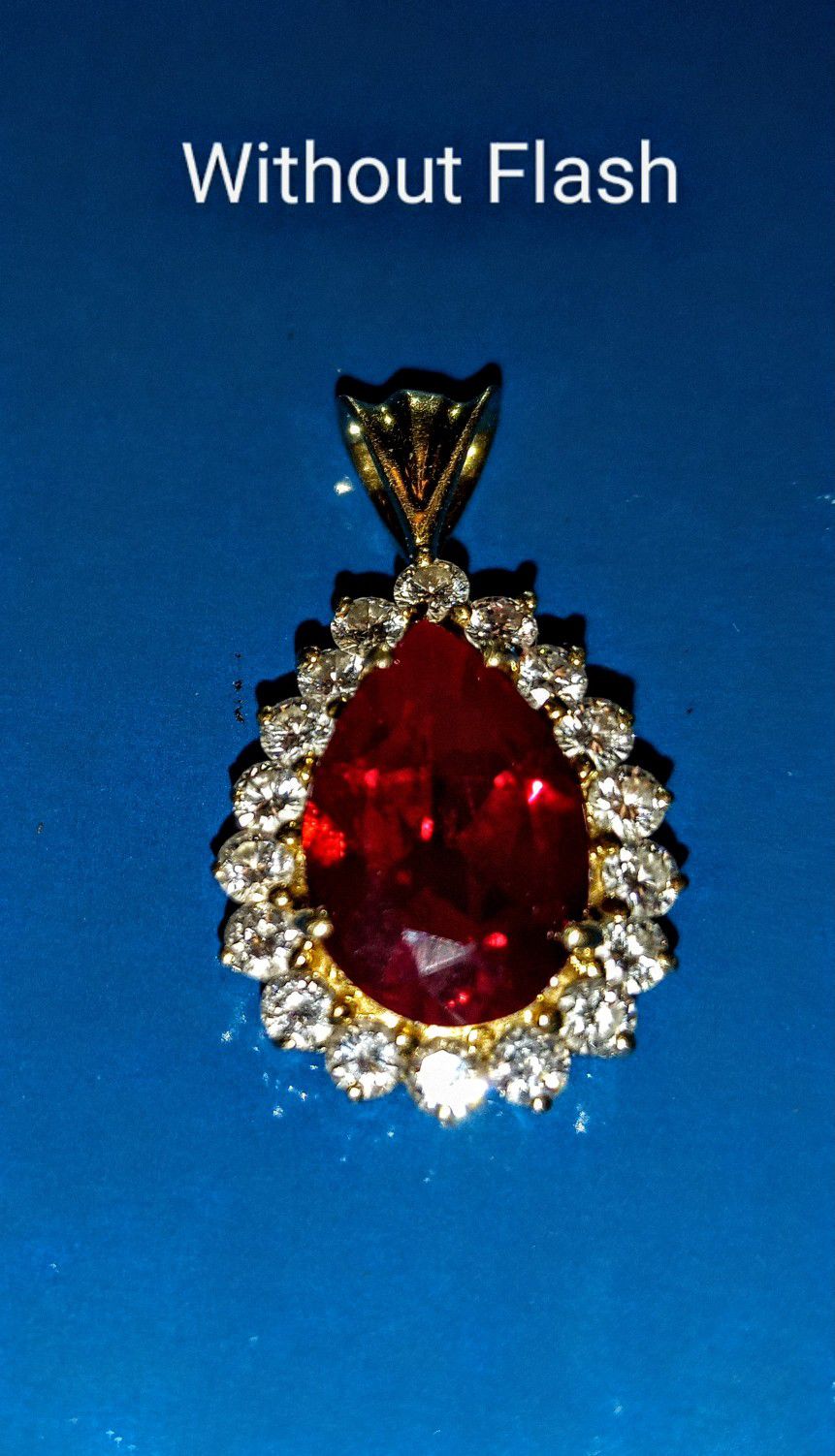 16K Yellow Gold Pendant, 5.5ct Pear CutThai Ruby, With Accent Diamonds
