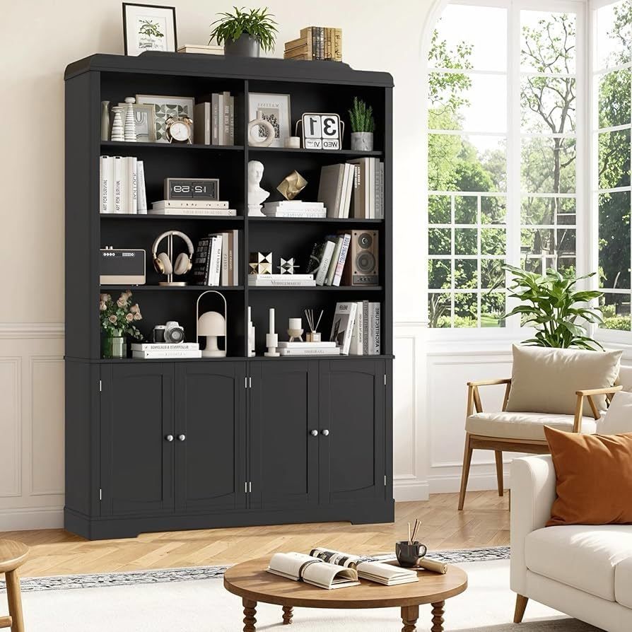 73.1" Tall Bookcase and Bookshelf, Wide Bookshelf with Doors and Adjustable Shelves, 6 Tier Large Bookshelfs with Storage, Tall Storage Cab