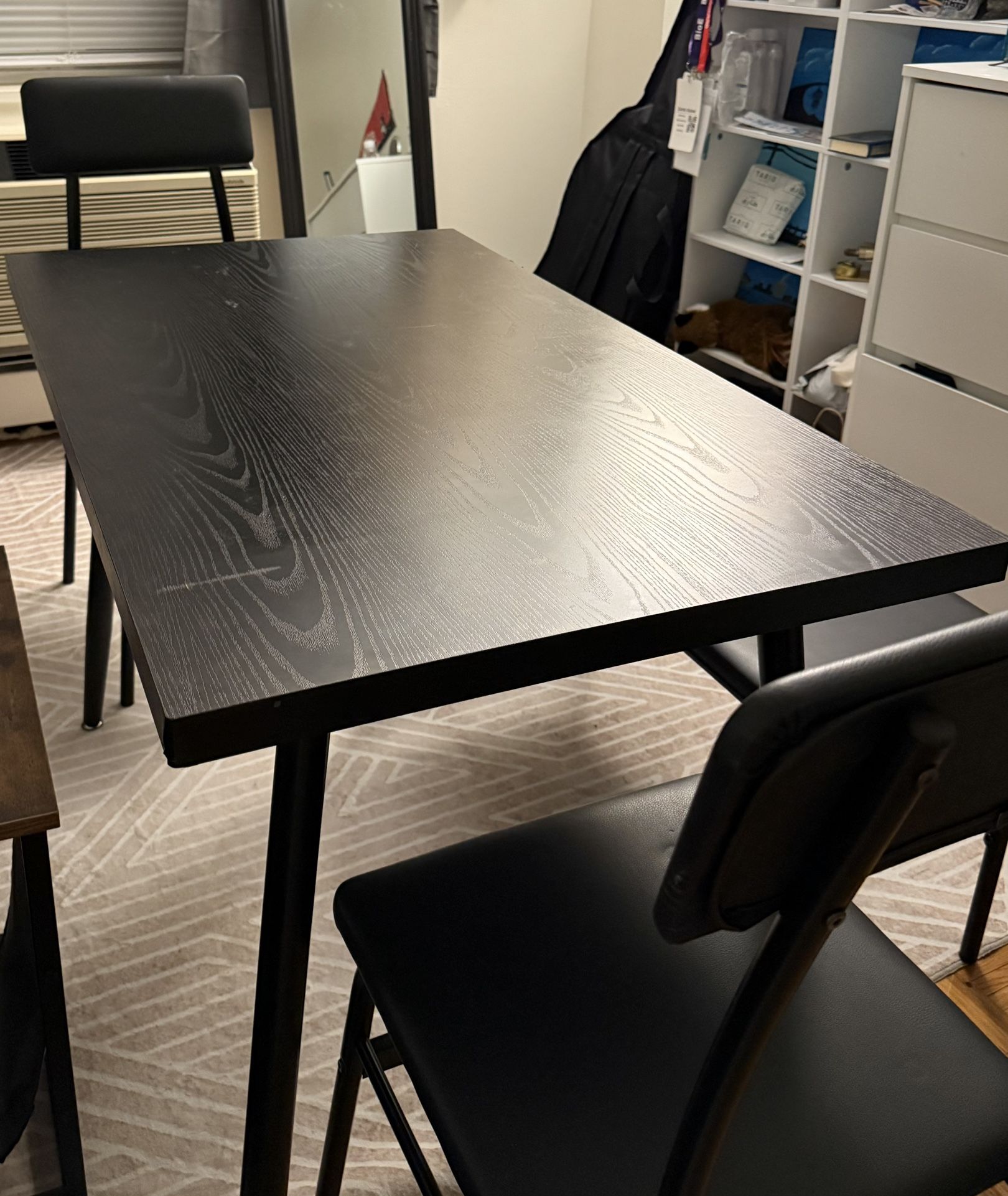 Modern Black Dining Table (110×65 cm) – $45 Table Only / $65 with 2 Chairs – Brookline Pickup