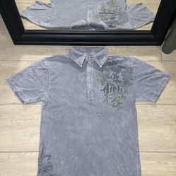 Y2K Affliction Style Filter Saint Medieval Polo Button Up Shirt 