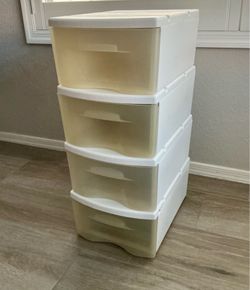 Set of 4 Matching White Plastic Stackable Storage Drawers Sterilite