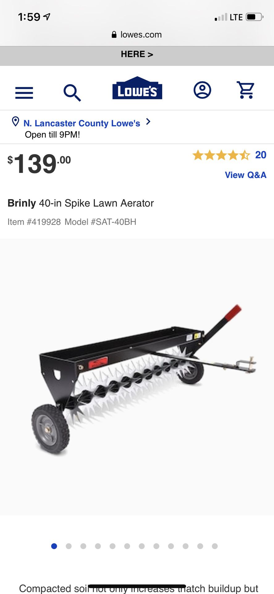 New in box spike lawn aerator towable