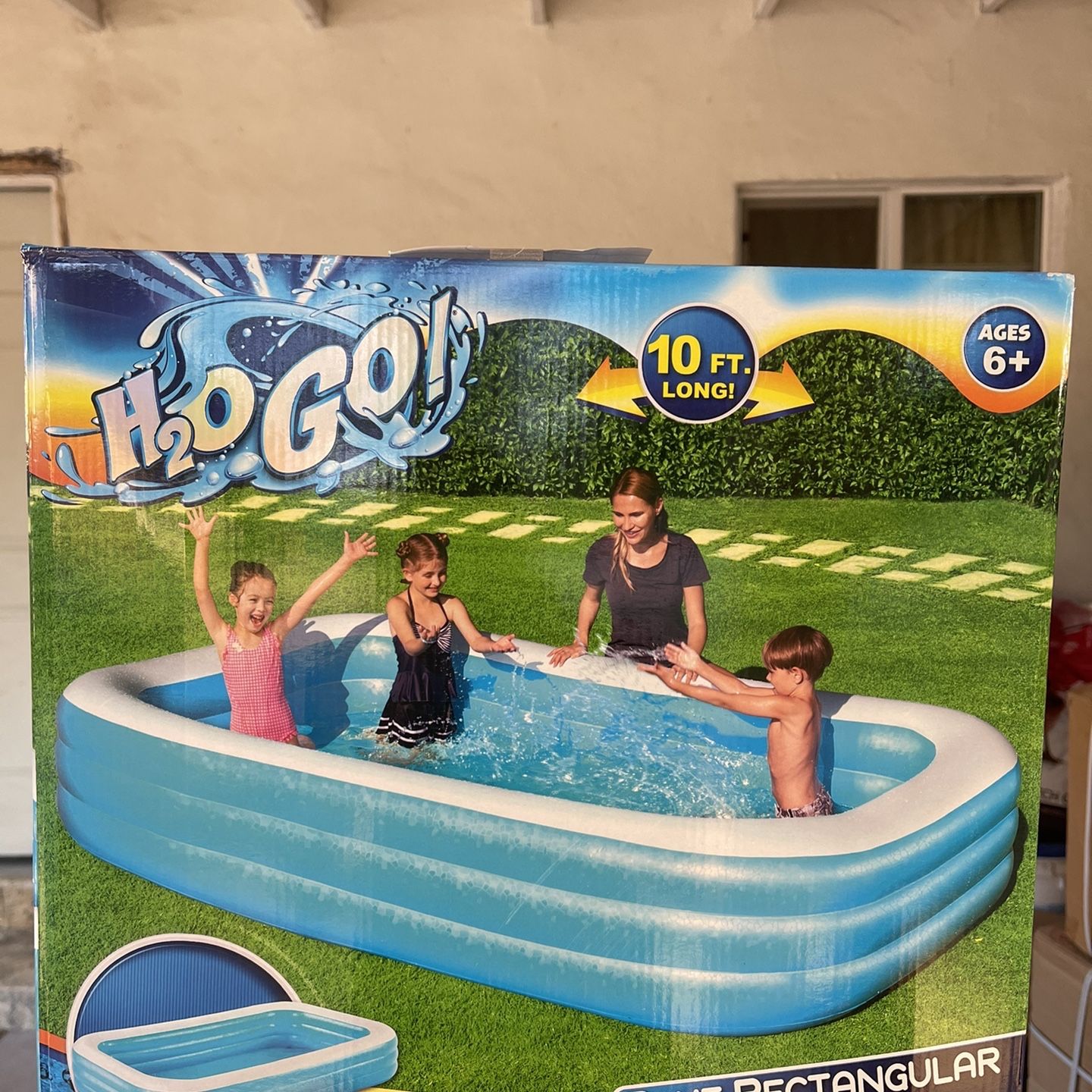 H2ogo Pool Blue Rectangular Inflatable Family Pool H2OGO! Foot