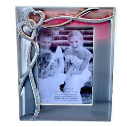 NWT Things Remembered Silver Two Hearts Love Wedding Anniversary Photo Frame 5x7