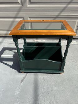Magazine record cabinet glass top