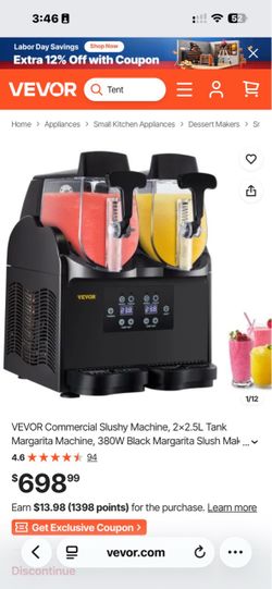VEVOR Commercial Slushy Machine, 2x2.5L Tank Margarita Machine, 380W Black Margarita Slush Maker, Temperature Slush 26°F to 28°Frozen Drink Maker, Per