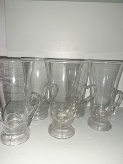 Real crystal glassware with flower or swan design at base, with handle x5