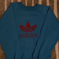 Adidas Vintage 80’s Blue Fleece Crew Neck Sweatshirt Embroidered Logo Men’s M
