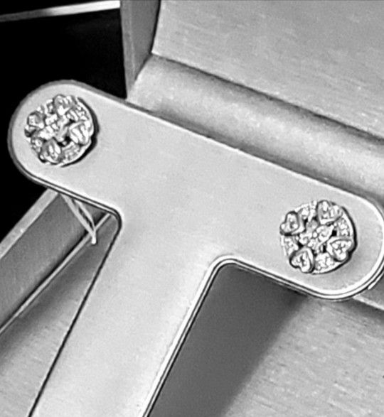 Genuine Diamond Accent Antique Style Round With Hearts Earrings.