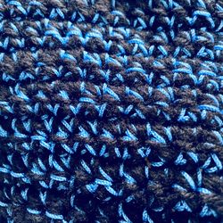 58”-long, 6”-wide Black-yarn & Blue-fringe Home-made Scarf