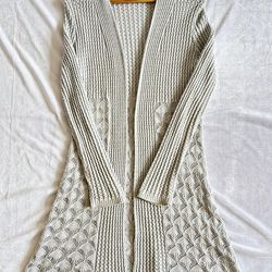 Boho Long Knit Cardigan – Open Front Sweater – Lightweight – Size S