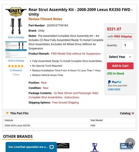 Rear Struts For Lexus 2008=2010