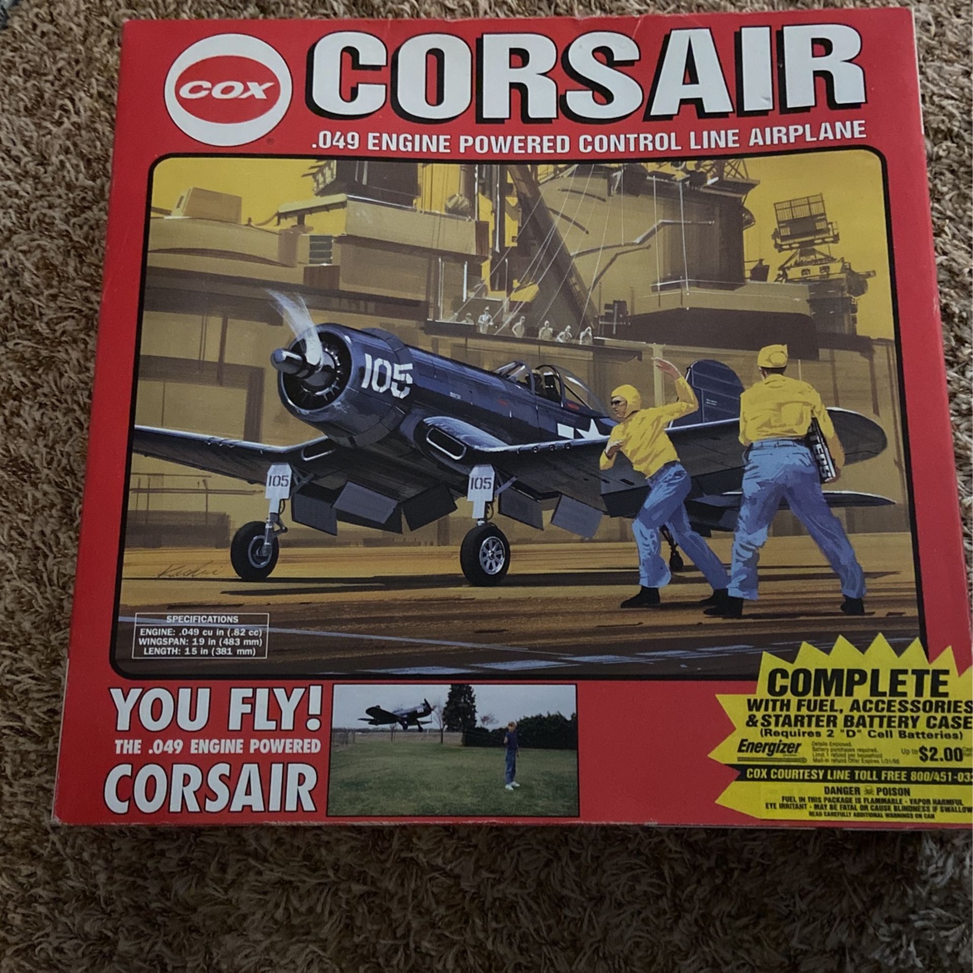 Vintage Cox Corsair .049 Gas Powered Control Line Airplane w/Box Read Desc USMC