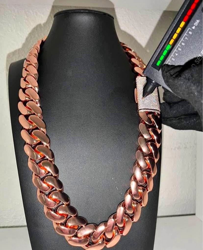 14k Miami Cuban Link Rose Gold Plated 20mm Heavy Chain 