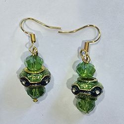 SWAROVSKI BEAD & ITALIAN LAMPWORK CHARM BLING ACCENT UNIQUE BOUTIQUE EARRINGS