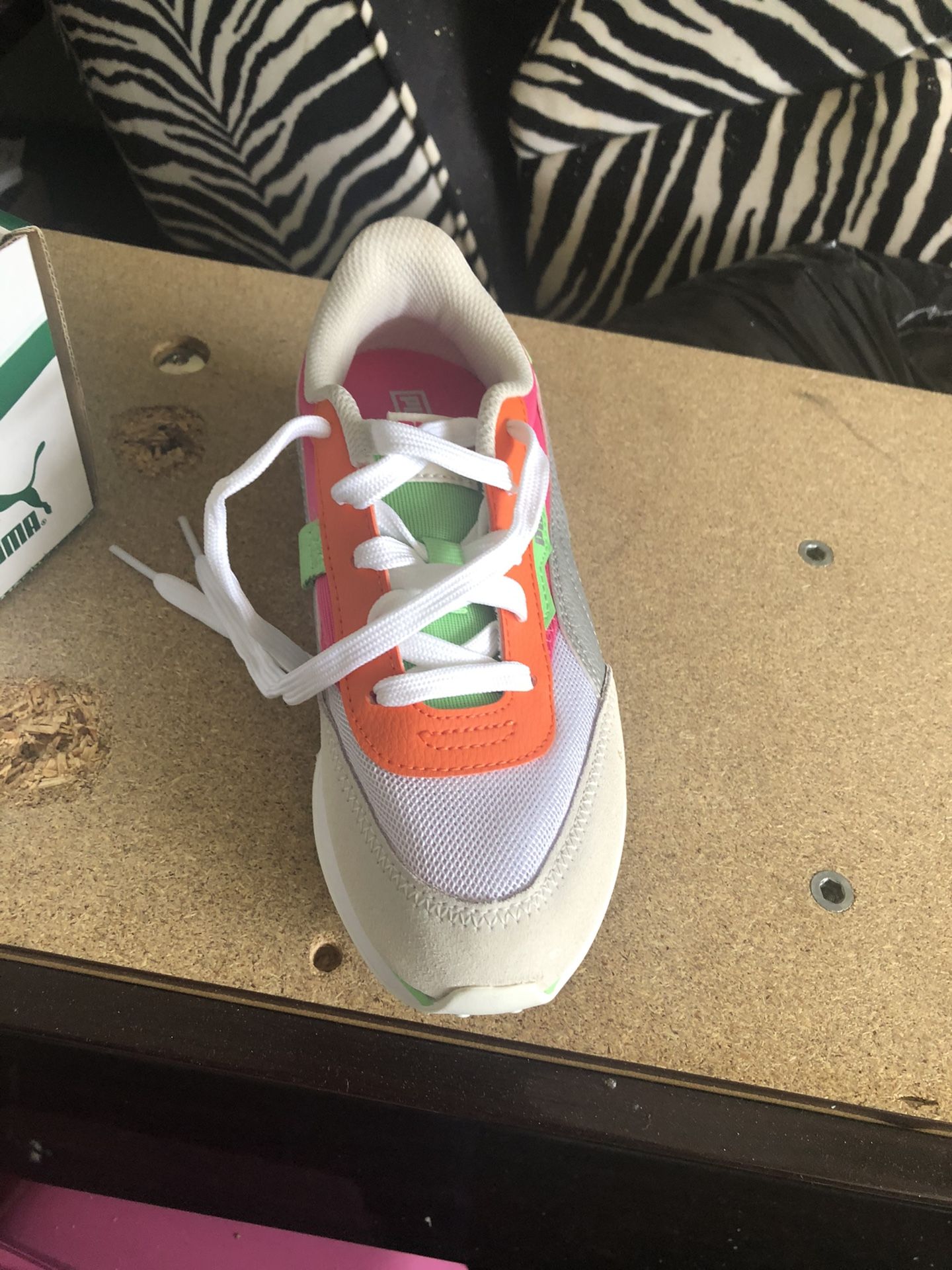 BRAND NEW never worn Puma size 3 Kids. Colors: pink, orange,white,green and grey/silver. Original price $120 selling $65 obo.