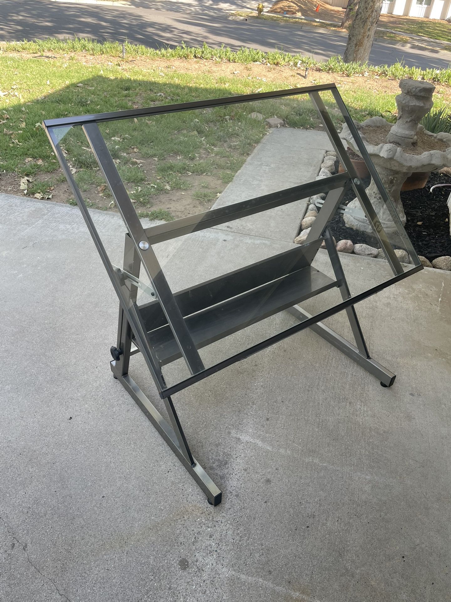 Adjustable Metal And Glass Desk