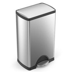 simplehuman 30 Liter / 7.9 Gallon Rectangular Step Trash Can, Brushed Stainless Steel