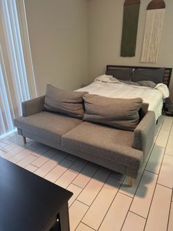 Gray Fabric Loveseat Sofa with Wood Legs
