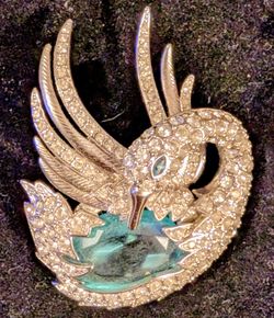 Vintage Nolan Miller  Crystal Rhinestone Swan w/ Aquamarine Signed Brooch