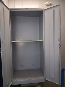 Large Gray Metal Storage Cabinet with Shelves