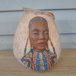 African Warrior Vase beautiful hand painted ceramic