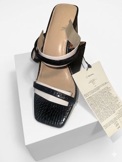 The Drop Women's Avery Square Toe Two Strap High Heeled Sandal