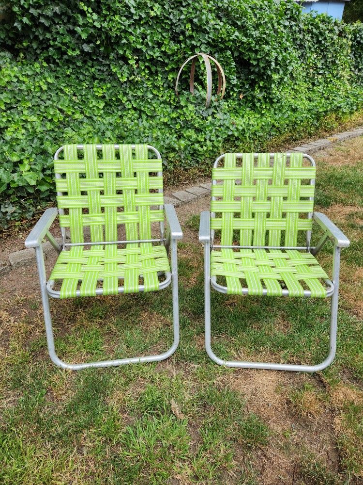 Set Of Vintage Webbed Lawn Chairs