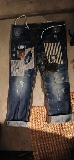 Vintage diy patch work jeans