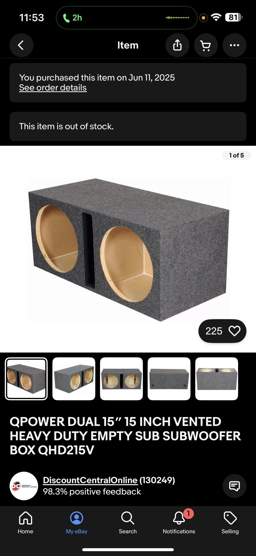 Q Power 2’15 Subwoofer box Brand New