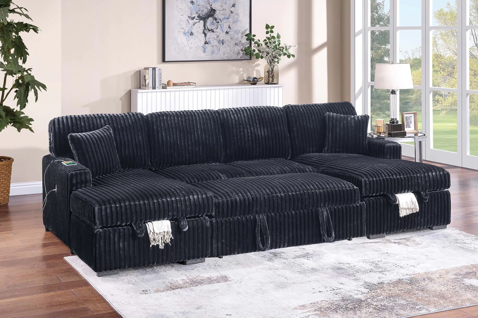 Brand New Super Plush Comfy Corduroy Pullout Sectional Set