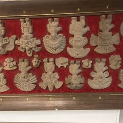 Mayan/Aztec Vintage Hand Carved Clay Figures. Holes For Wall Hanging