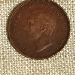 1944 Great Britain 1/2 Penny Bronze Coin